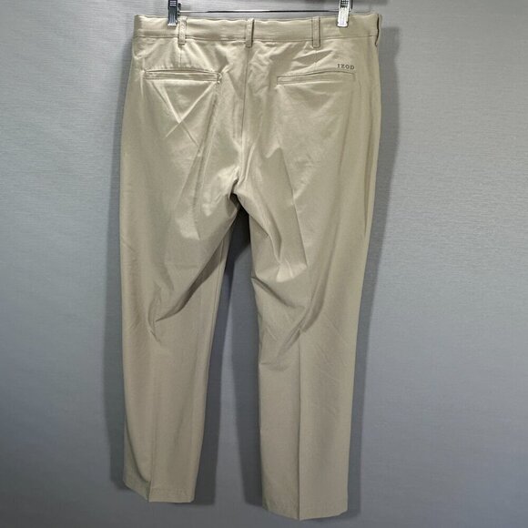 Izod Golf Pants Mens 36 Beige Stretch Flat Front Pockets Logo Straight Leg - Picture 6 of 11